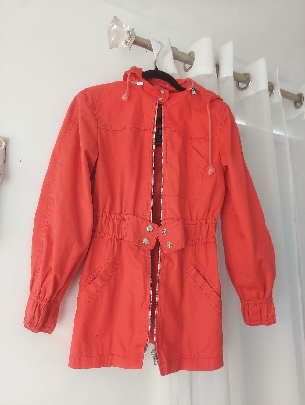 Retro Vintage Red Coat w/ Zipper Hood XS-S Utex
